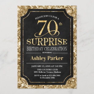 Invitation Surprise 70e fête d'anniversaire - Gold Black