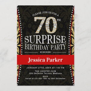 Invitation Surprise 70e fête d'anniversaire - Gold Black Red
