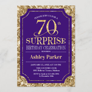 Invitation Surprise 70e fête d'anniversaire - Gold Purple