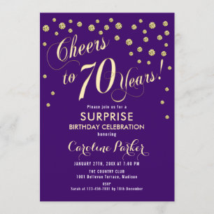 Invitation Surprise 70e fête d'anniversaire - Gold Purple