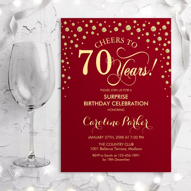 Invitation Surprise 70e fête d'anniversaire - Red Gold (Créateur téléchargé)