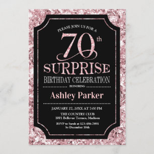 Invitation Surprise 70e fête d'anniversaire - Rose Gold Black