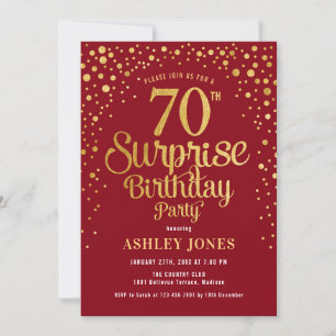 Invitation Surprise 70e fête d'anniversaire - Rouge & Or