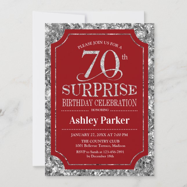 Invitation Surprise 70e fête d'anniversaire - Silver Red (Devant)
