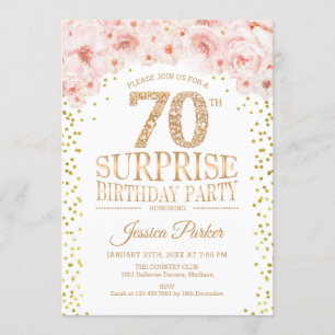 Invitation Surprise 70e fête d'anniversaire - White Gold Pink