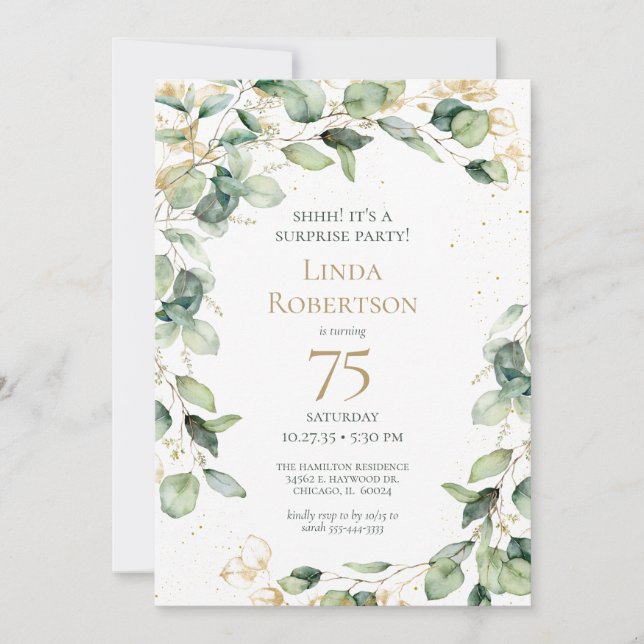 Invitation Surprise 75e anniversaire Eucalyptus (Devant)