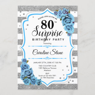 Invitation Surprise 80e anniversaire - Argent Blanc Bleu
