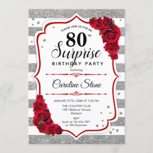 Invitation Surprise 80e anniversaire - Argent Blanc Rouge