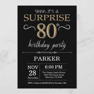 Invitation surprise 80e anniversaire Black and Gol