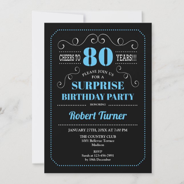 Invitation Surprise 80e anniversaire - Black Blue (Devant)