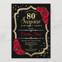 Surprise 80e anniversaire - Black Gold Red Invitat