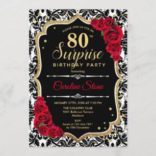 Invitation Surprise 80e anniversaire - Black Gold Red Invitat