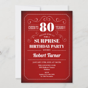 Invitation Surprise 80e Anniversaire - Blanc Rouge