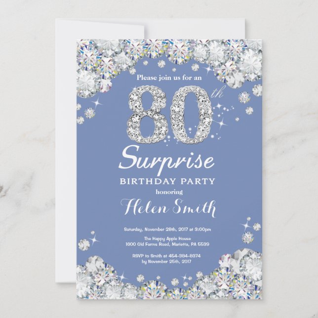 Invitation Surprise 80e anniversaire Blue Silver Diamond (Devant)