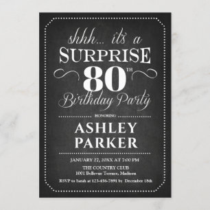 Invitation Surprise 80e anniversaire - Chalkboard noir blanc