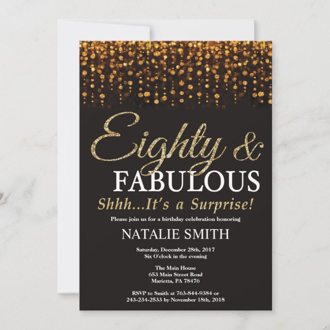 Invitation Surprise 80e anniversaire Eighty et Fabulous Gold (Devant)