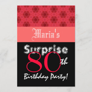 Invitation SURPRISE 80e anniversaire Etoiles rouges et noires