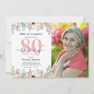 Invitation Surprise 80e anniversaire fête Elégante photo flor