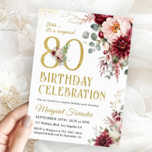 Surprise 80e Anniversaire Fleurs Burgundy Gold Blu