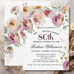 Invitation Surprise 80e anniversaire floral peint élégant