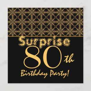 Invitation SURPRISE 80e anniversaire Gold and Black Vintage