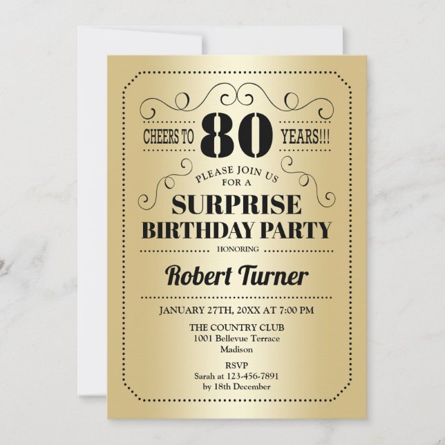 Invitation Surprise 80e anniversaire - Gold Black (Devant)