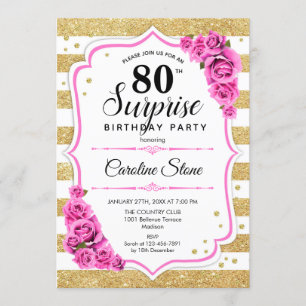 Invitation Surprise 80e anniversaire - Gold White Rose