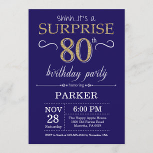 Invitation Surprise 80e anniversaire Marine Blue and Gold Par