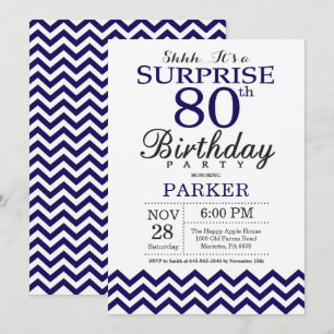 Invitation Surprise 80e anniversaire Marine Blue Chevron