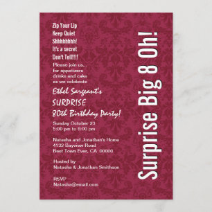 Invitation SURPRISE 80e anniversaire Moderne Rouge Blanc W132