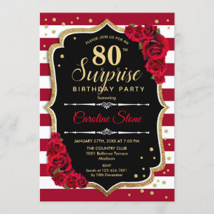 Invitation Surprise 80e anniversaire - Noir Blanc Rouge