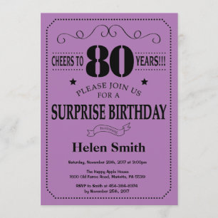 Invitation Surprise 80e anniversaire Noir et pourpre