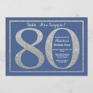Invitation Surprise 80e anniversaire Parties scintillant bleu