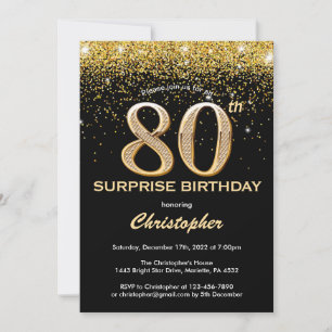 Invitation Surprise 80e anniversaire Parties scintillant noir
