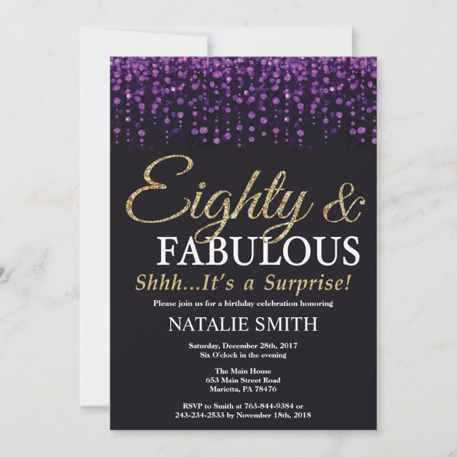 Invitation Surprise 80e anniversaire Parties scintillant viol (Devant)