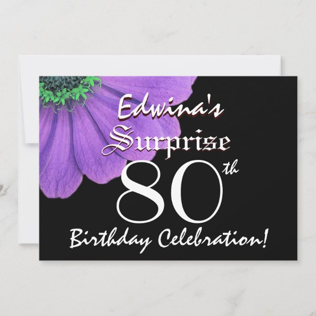 Invitation SURPRISE 80e anniversaire Pétales noir et pourpre  (Devant)