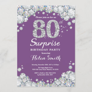Invitation Surprise 80e anniversaire Purple et Silver Diamond