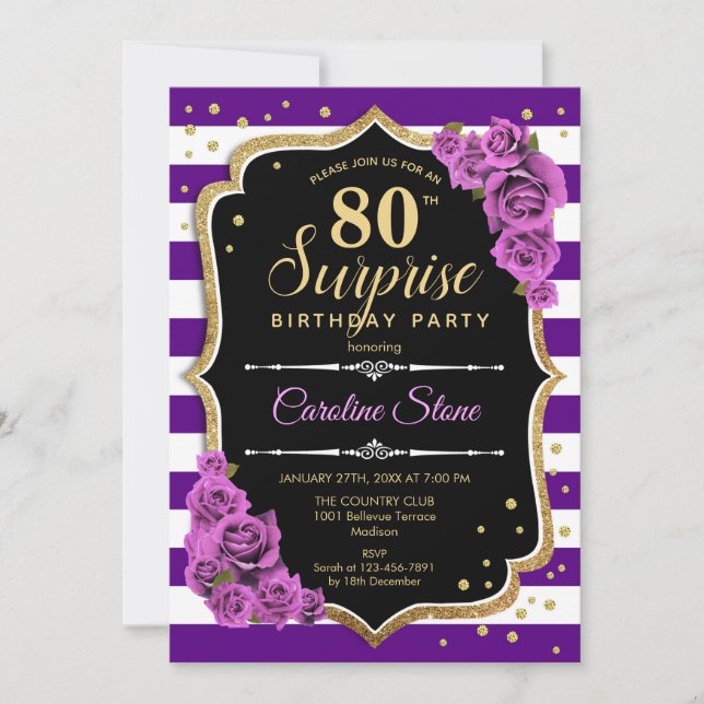 Invitation Surprise 80e anniversaire - Purple Gold (Devant)