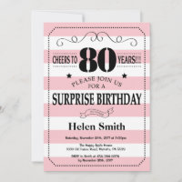 Surprise 80e anniversaire rayures roses et blanche