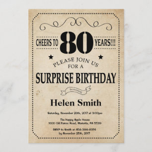 Invitation Surprise 80e anniversaire Rustic Vintage Retro