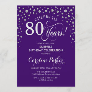 Invitation Surprise 80e fête d'anniversaire - Argent violet