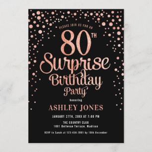 Invitation Surprise 80e fête d'anniversaire - Black & Rose Go