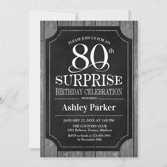 Invitation Surprise 80e fête d'anniversaire - Chalkboard Whit (Devant)