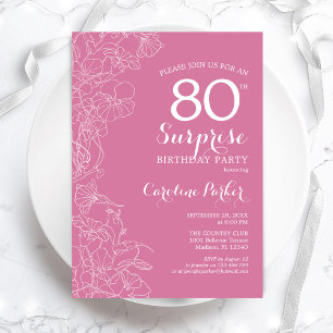 Invitation Surprise 80e fête d'anniversaire - Floral rose