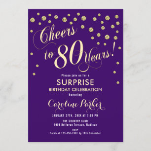 Invitation Surprise 80e fête d'anniversaire - Gold Purple