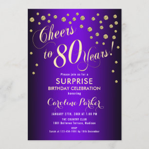 Invitation Surprise 80e fête d'anniversaire - Gold Purple