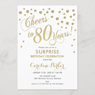 Invitation Surprise 80e fête d'anniversaire - Gold White