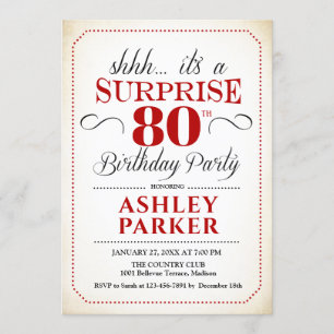 Invitation Surprise 80e fête d'anniversaire - Noir rouge blan