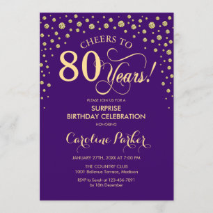 Invitation Surprise 80e fête d'anniversaire - Purple Gold