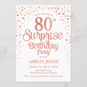 Invitation Surprise 80e fête d'anniversaire - Rose Gold & Whi